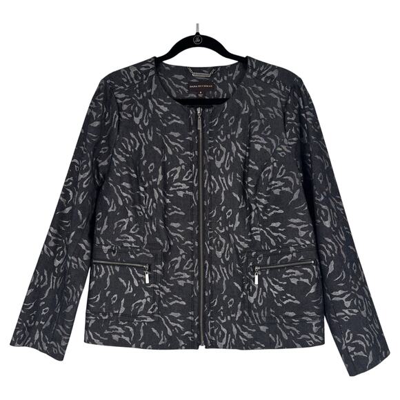 Dana Buchman Womens Blazer Size 16 Black W/ Silver Animal Print Full Zip Pockets - Picture 1 of 11